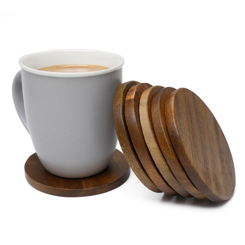Wooden round coasters set - of, 6
