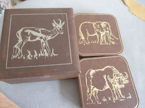 Brown box table - box, coasters