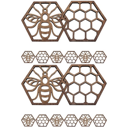 Hexagonal wood coasters 16pcs - hexagonal,