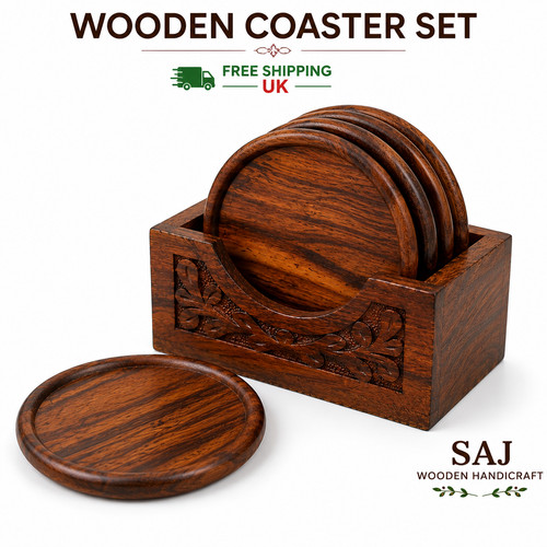 Wooden coaster set with holder - coaster,