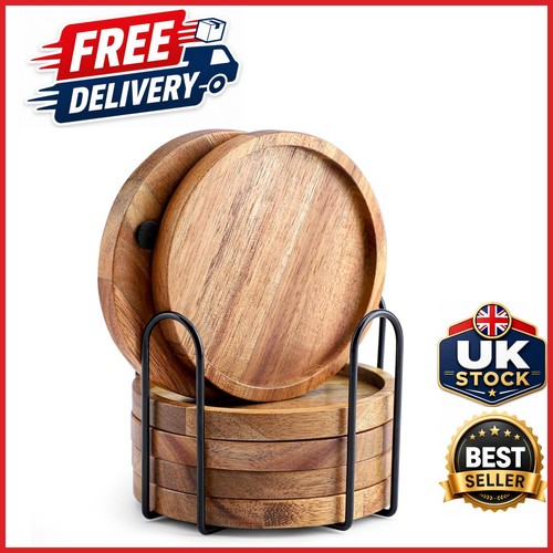 Acacia wood coasters - set, 6