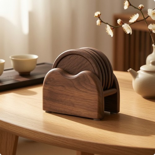Walnut coasters round - walnut, wood
