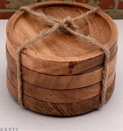 Natural acacia wooden coaster - natural,