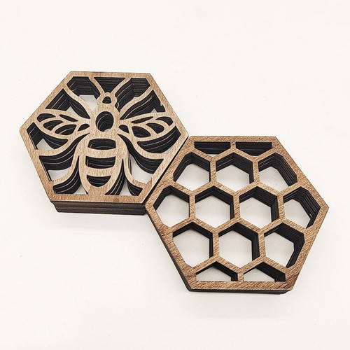 8pcs hexagonal wooden coasters - 8pcs,