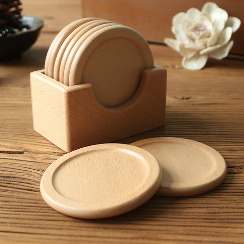 6pc wooden coasters set - coasters, black