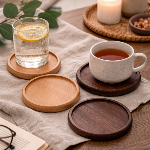 2pcs style solid wood coasters - wood,