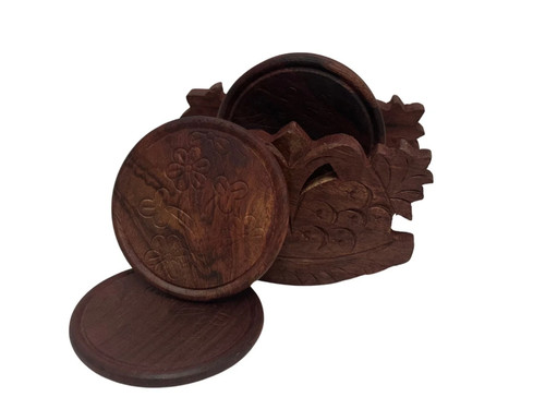 Wooden coaster set 6pcs with - set,