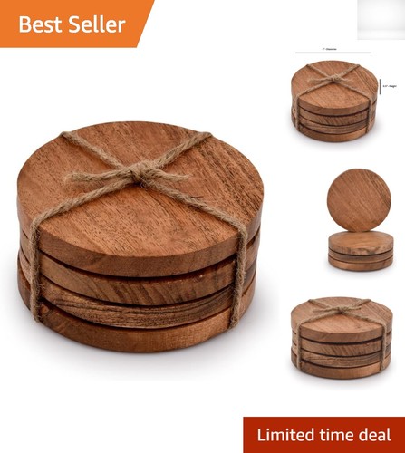 Acacia wood round coasters - wood, set