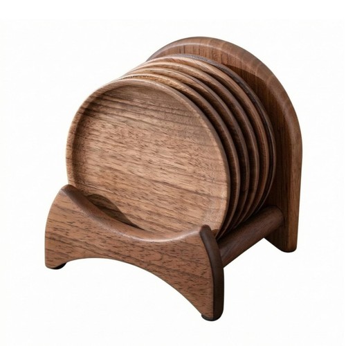 Walnut coasters round wood - coasters,